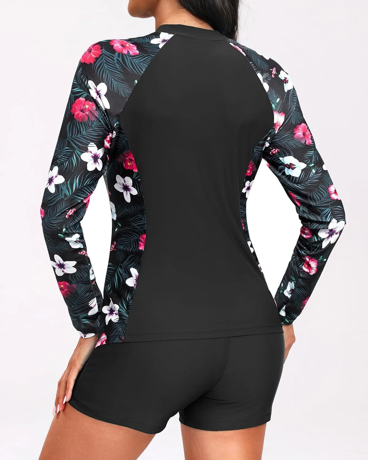 Holipick Long Sleeve Swimsuits for Women - 3 Piece Rash Guard with Shorts Zipper SPF Swim Shirt with Built in Bra