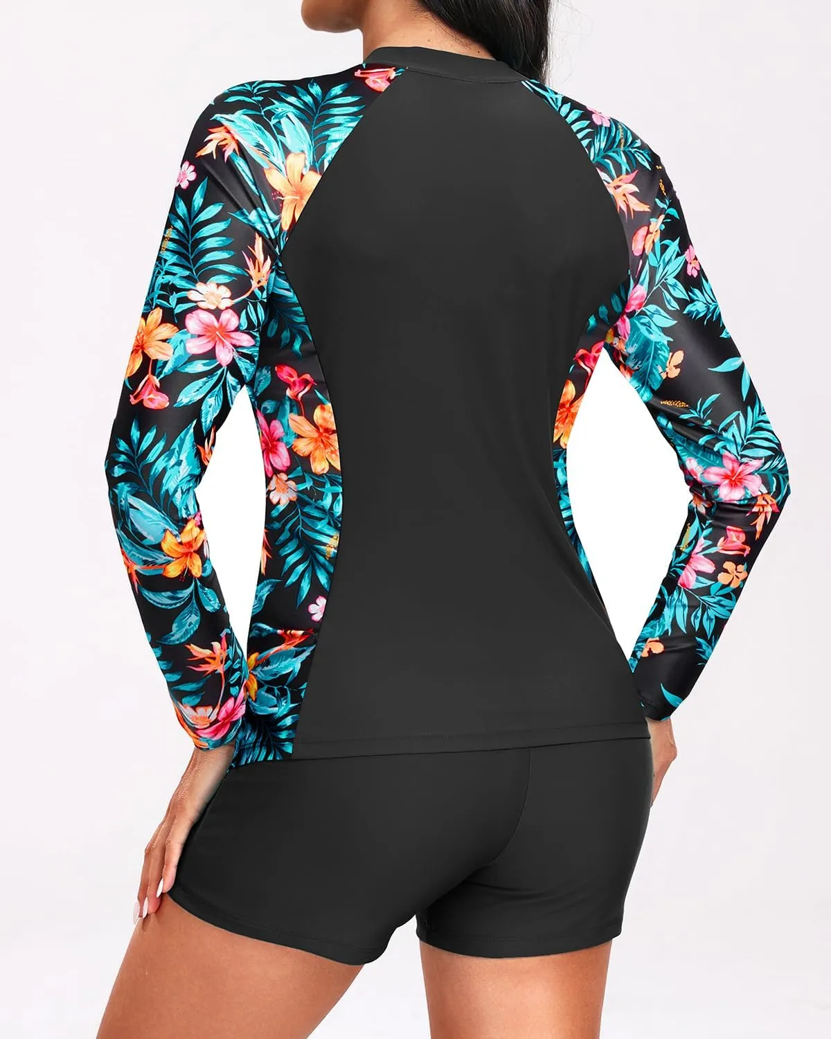 Holipick Long Sleeve Swimsuits for Women - 3 Piece Rash Guard with Shorts Zipper SPF Swim Shirt with Built in Bra