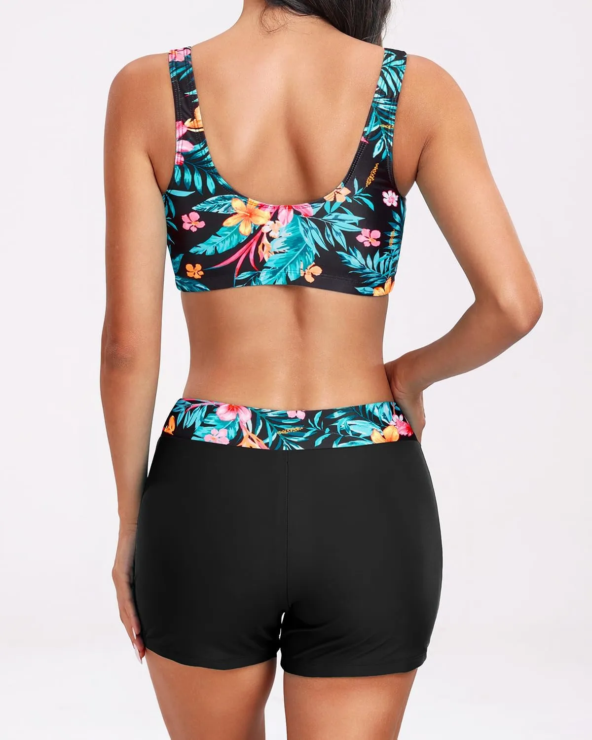 Holipick Long Sleeve Swimsuits for Women - 3 Piece Rash Guard with Shorts Zipper SPF Swim Shirt with Built in Bra