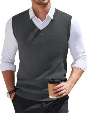 HXHYQKP Mens Sweater Vest Business Work V Neck Sleeveless Pullover Slim Fit Casual Knitwear Tops