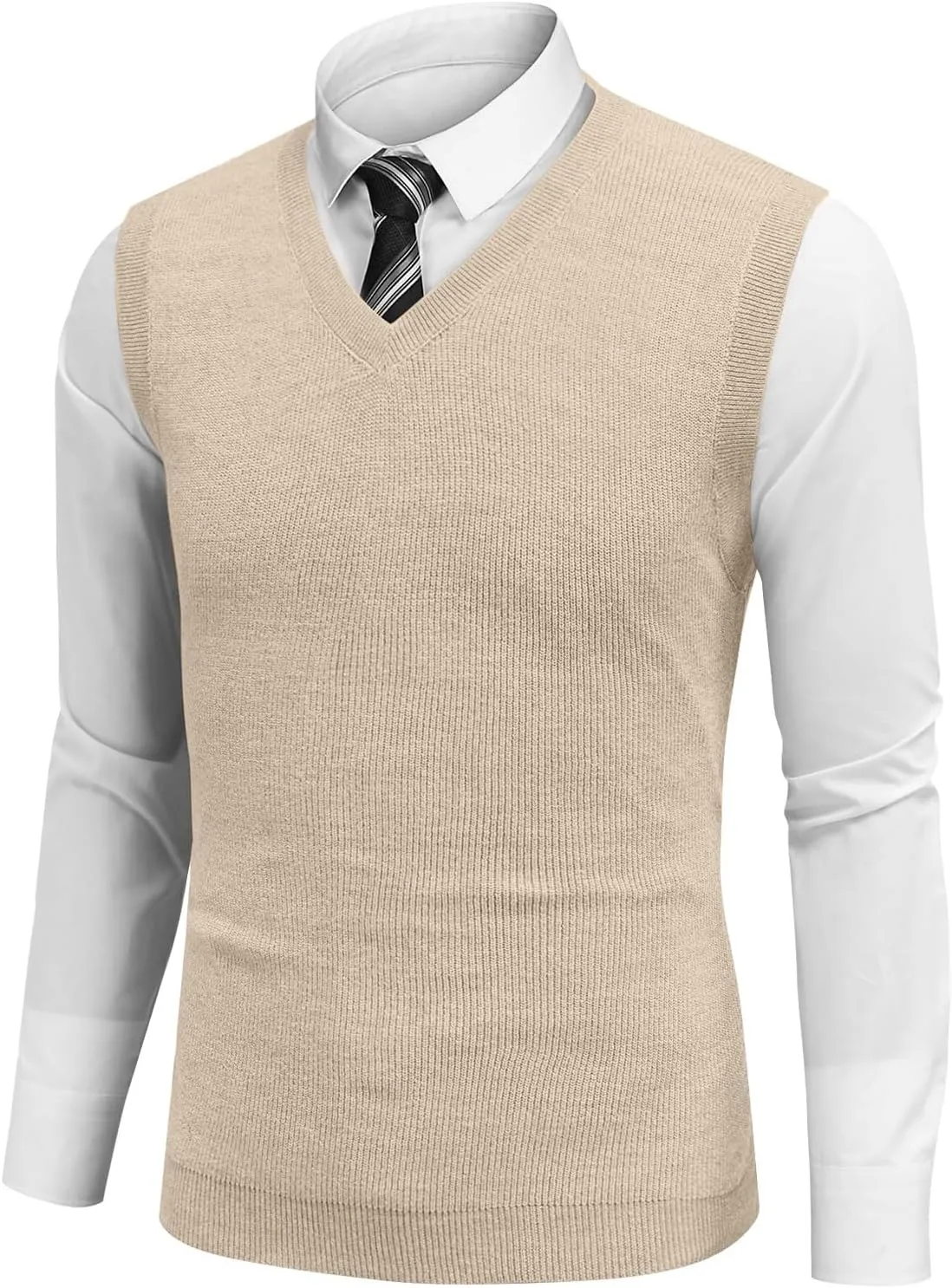 HXHYQKP Mens Sweater Vest Business Work V Neck Sleeveless Pullover Slim Fit Casual Knitwear Tops