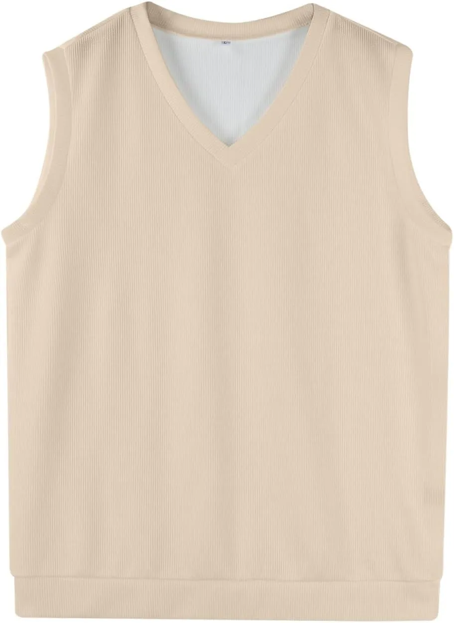 HXHYQKP Mens Sweater Vest Business Work V Neck Sleeveless Pullover Slim Fit Casual Knitwear Tops