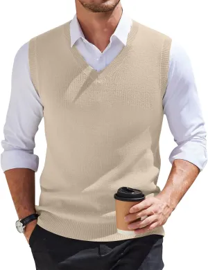 HXHYQKP Mens Sweater Vest Business Work V Neck Sleeveless Pullover Slim Fit Casual Knitwear Tops