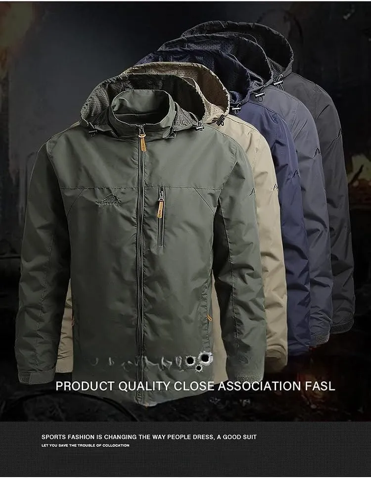 JinXuanYa Men's Waterproof Windbreaker Jacket for Hiking & Outdoor Sports - Lightweight Breathable Raincoat with Hood