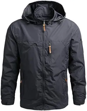 JinXuanYa Men's Waterproof Windbreaker Jacket for Hiking & Outdoor Sports - Lightweight Breathable Raincoat with Hood