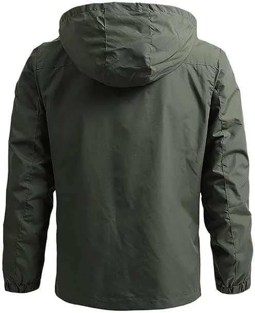 JinXuanYa Men's Waterproof Windbreaker Jacket for Hiking & Outdoor Sports - Lightweight Breathable Raincoat with Hood