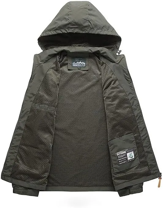 JinXuanYa Men's Waterproof Windbreaker Jacket for Hiking & Outdoor Sports - Lightweight Breathable Raincoat with Hood