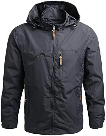 JinXuanYa Men's Waterproof Windbreaker Jacket for Hiking & Outdoor Sports - Lightweight Breathable Raincoat with Hood