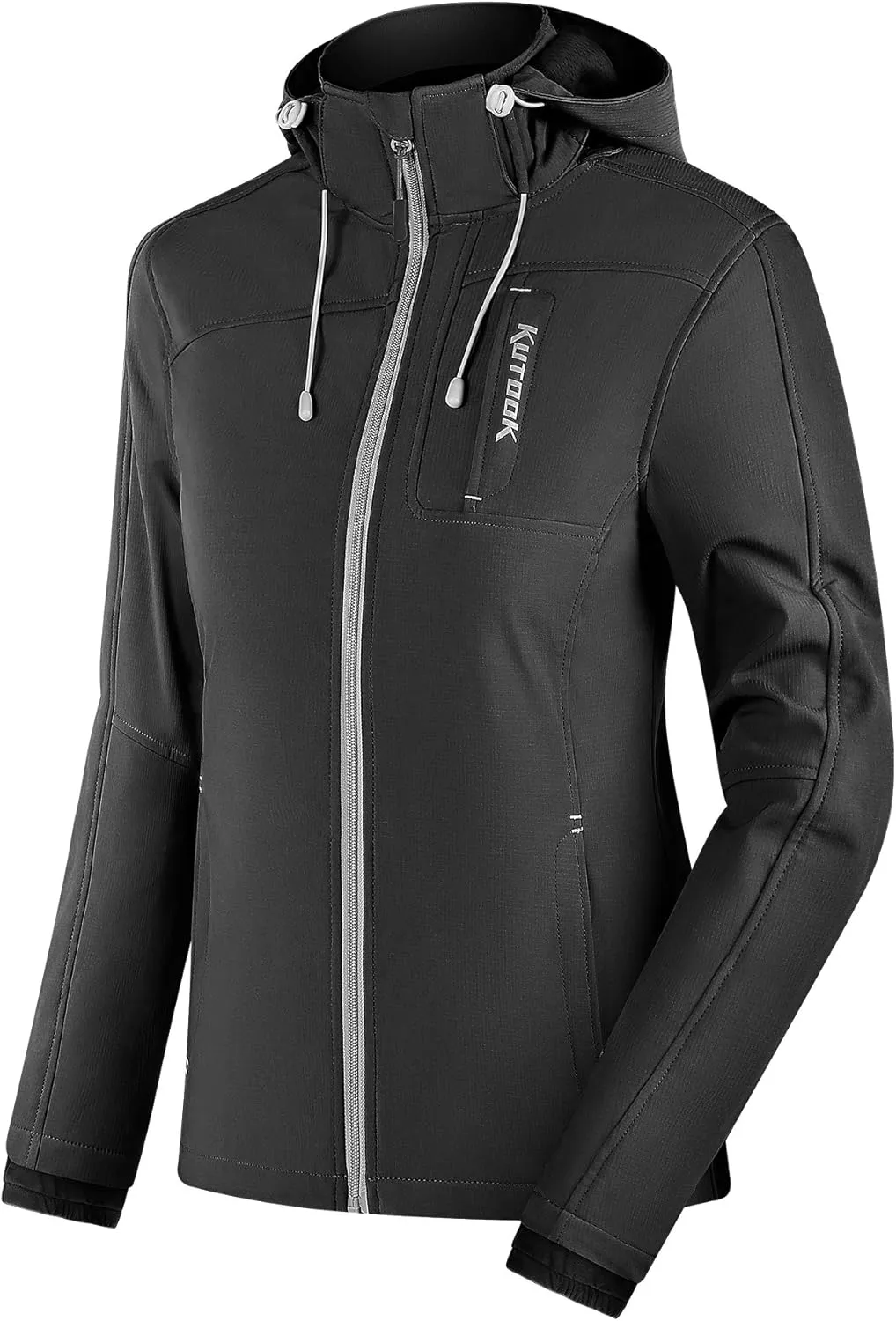 KUTOOK Thermal Fleece Women's Softshell Jacket Windproof Hiking Running Jacket with Hood for Outdoor Sports