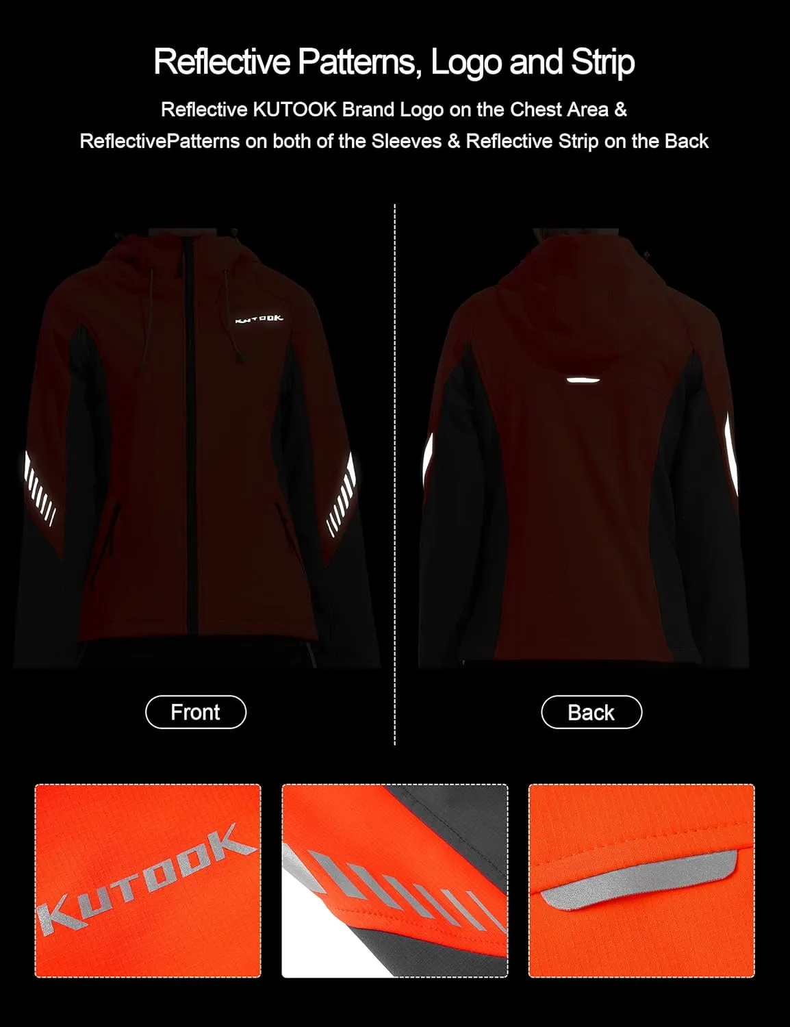 KUTOOK Women's Softshell Jacket with Hood, Lightweight Thermal Fleece Lined Windproof Water Repellent Coat for Hiking Running