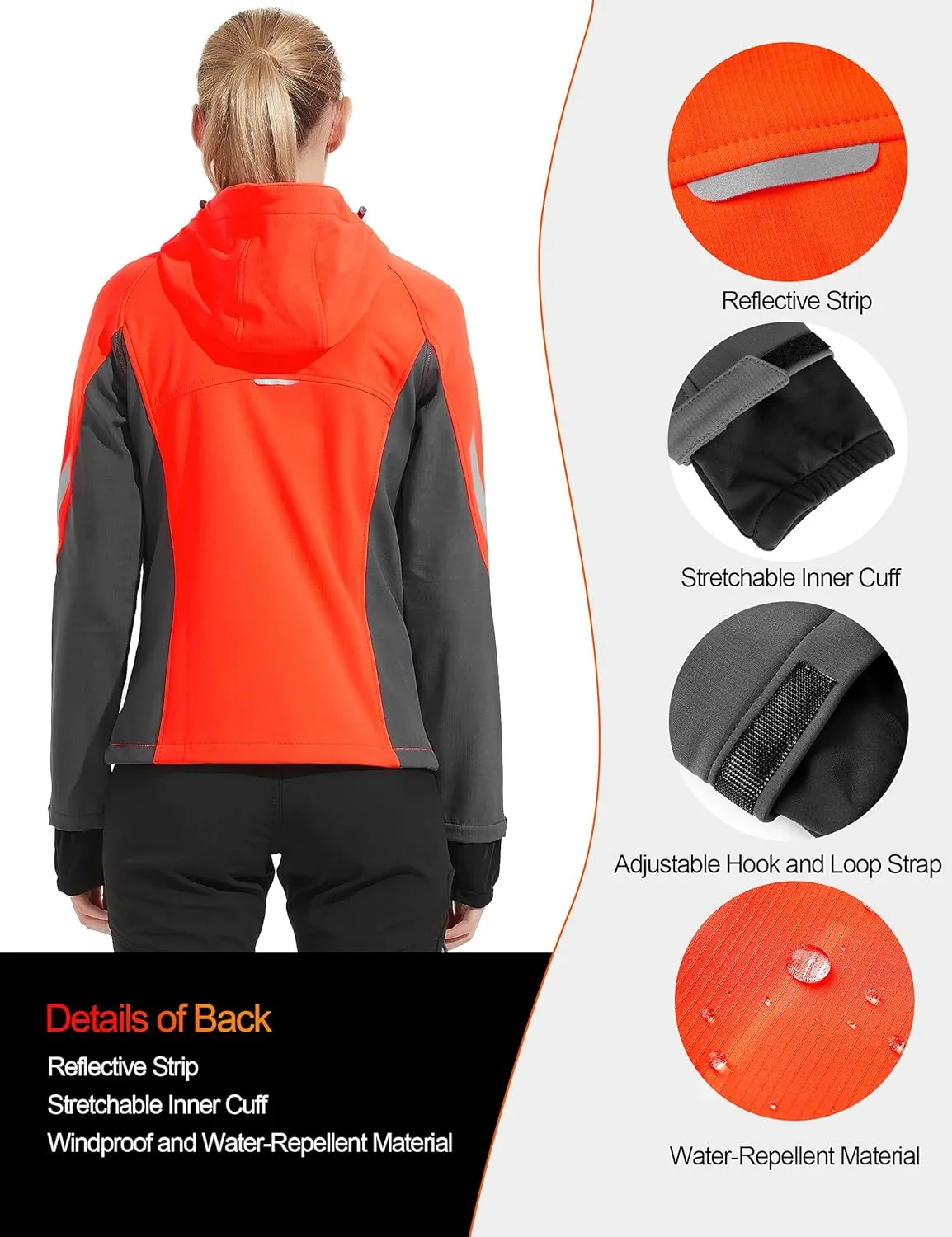 KUTOOK Women's Softshell Jacket with Hood, Lightweight Thermal Fleece Lined Windproof Water Repellent Coat for Hiking Running
