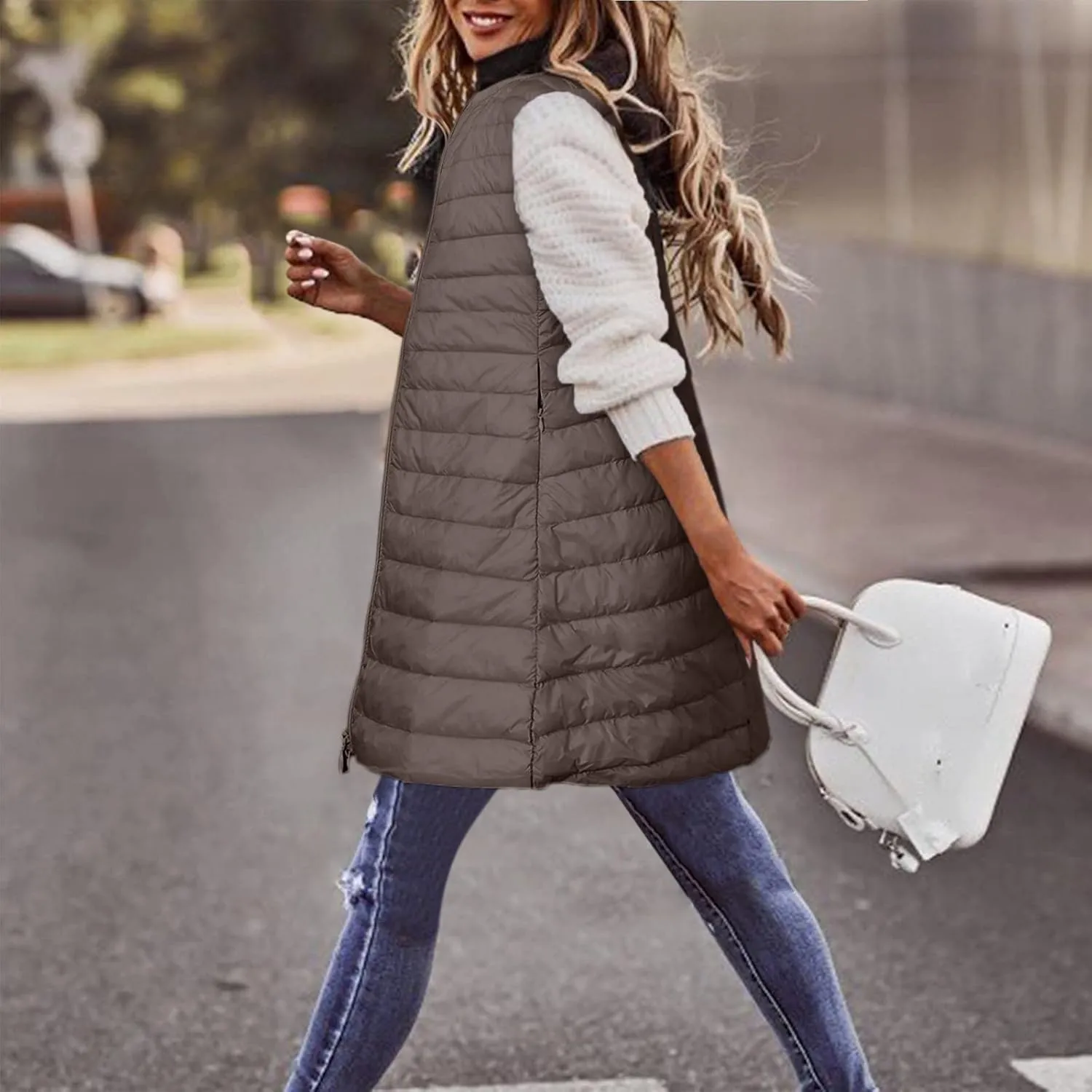 LCMTWX Black Puffer Vest Coat Vest With Hood Sleeveless Warm Down Coat With Pockets Quilted Vest Down Womens Long Puffer