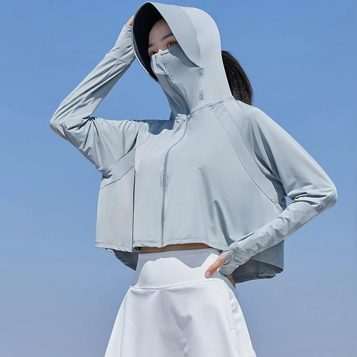 Lightweight UPF 50 Long Sleeve Women Fishing SPF Jacket Crop Breathable T Shirt Sun Protection Hooded UPF 50  Shirts
