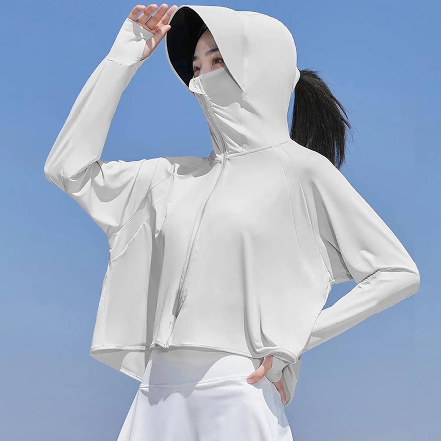 Lightweight UPF 50 Long Sleeve Women Fishing SPF Jacket Crop Breathable T Shirt Sun Protection Hooded UPF 50  Shirts