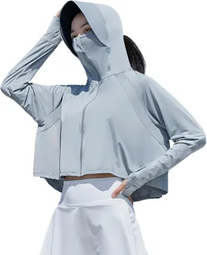 Lightweight UPF 50 Long Sleeve Women Fishing SPF Jacket Crop Breathable T Shirt Sun Protection Hooded UPF 50  Shirts