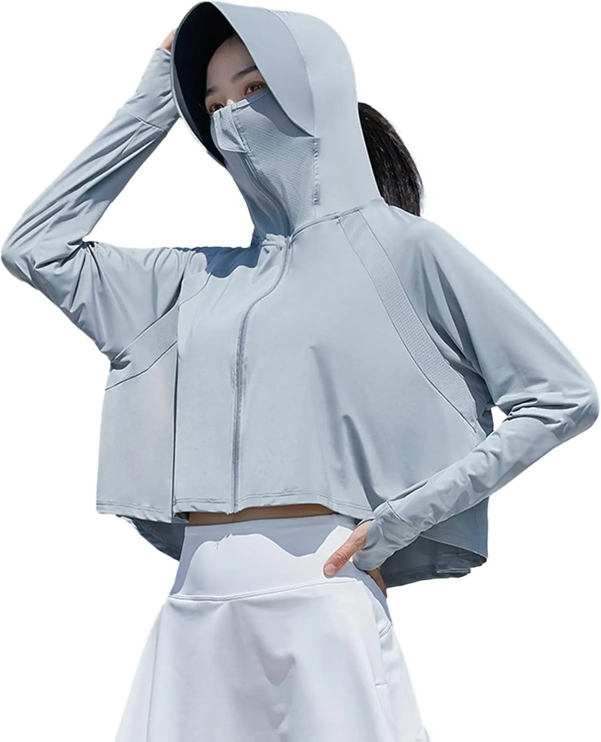 Lightweight UPF 50 Long Sleeve Women Fishing SPF Jacket Crop Breathable T Shirt Sun Protection Hooded UPF 50  Shirts