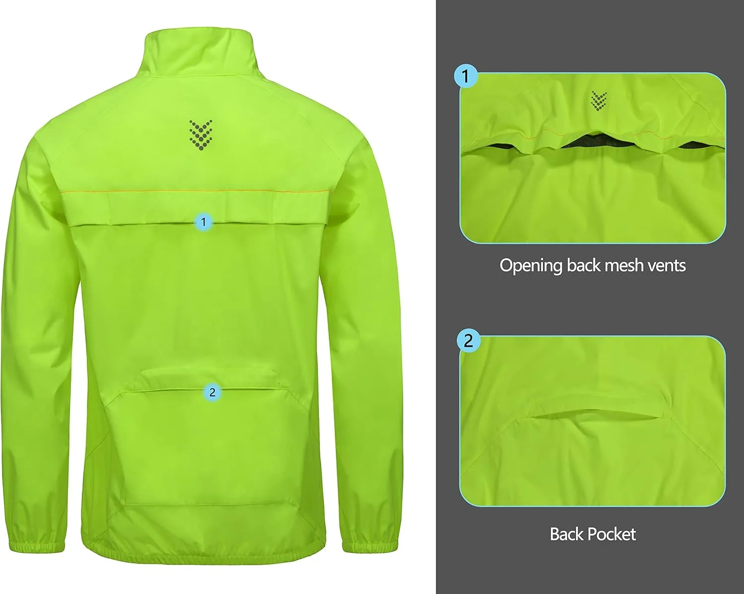 Little Donkey Andy Men's Cycling Jacket, Waterproof Lightweight Windbreaker, Packable