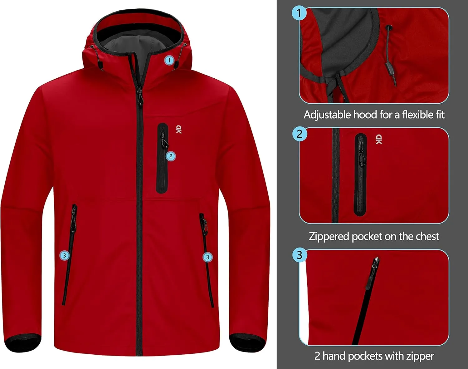 Little Donkey Andy Men's Lightweight Hooded Softshell Jacket for Running Travel Hiking, Windproof Outerwear, Water Repellent