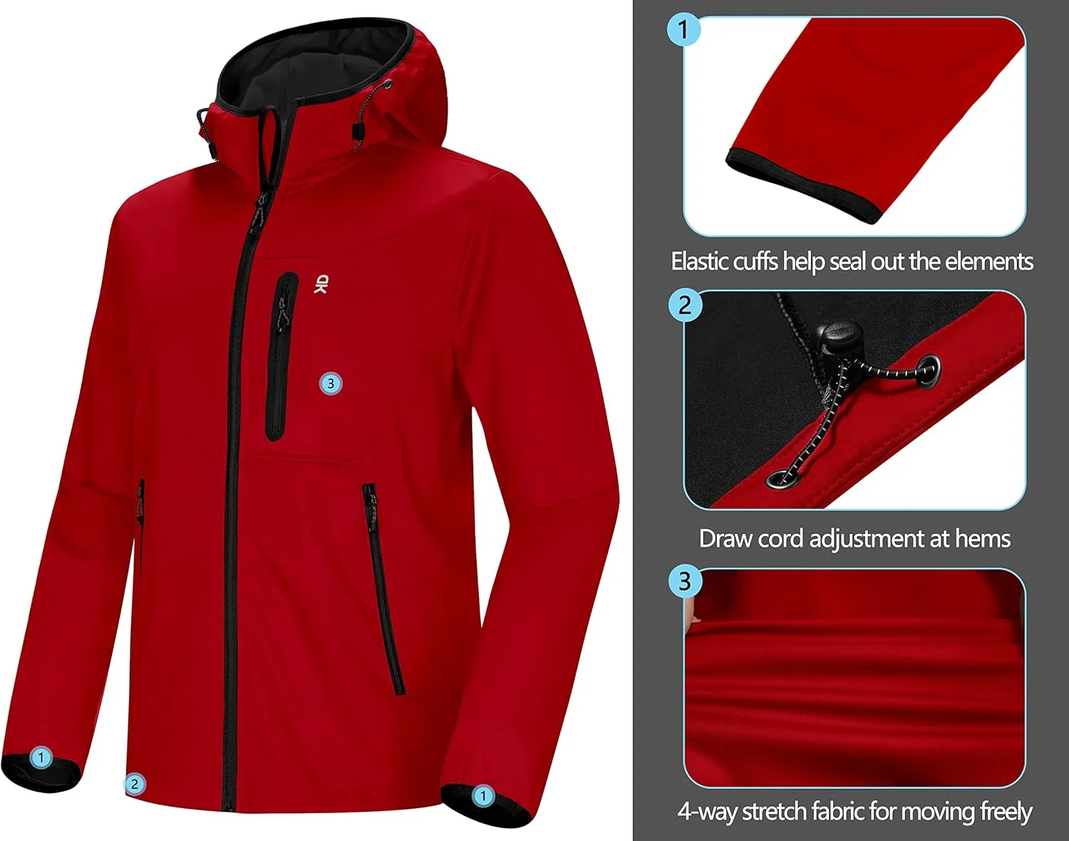 Little Donkey Andy Men's Lightweight Hooded Softshell Jacket for Running Travel Hiking, Windproof Outerwear, Water Repellent