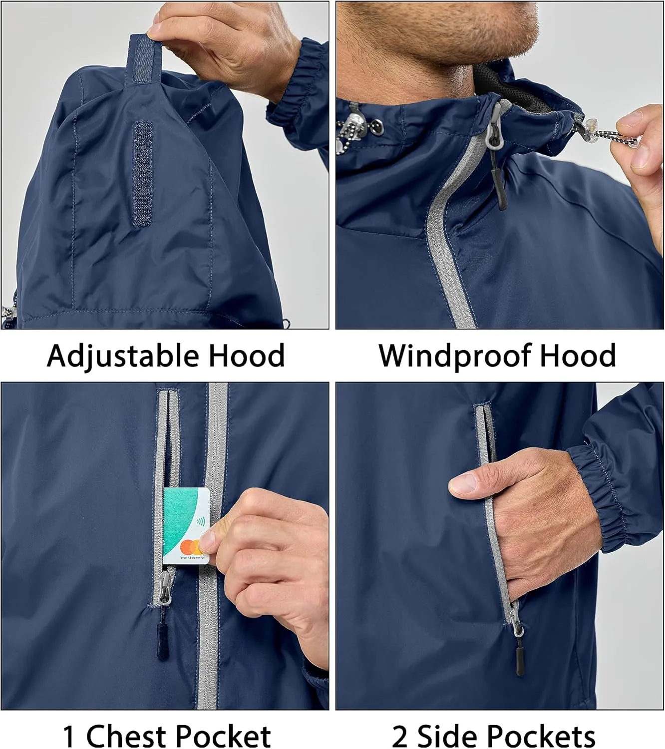 Little Donkey Andy Men’s Lightweight Windbreaker Jacket Breathable Windproof Hooded Wind Coat Hiking Running Golf Travel