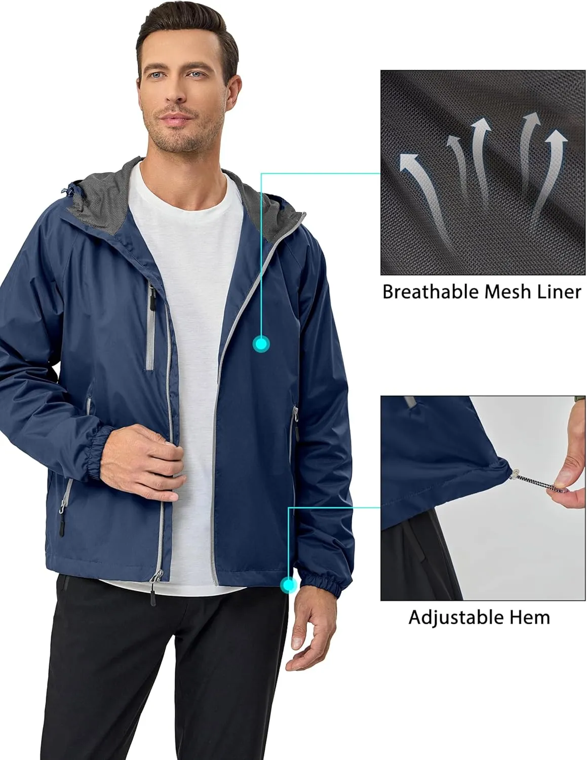 Little Donkey Andy Men’s Lightweight Windbreaker Jacket Breathable Windproof Hooded Wind Coat Hiking Running Golf Travel