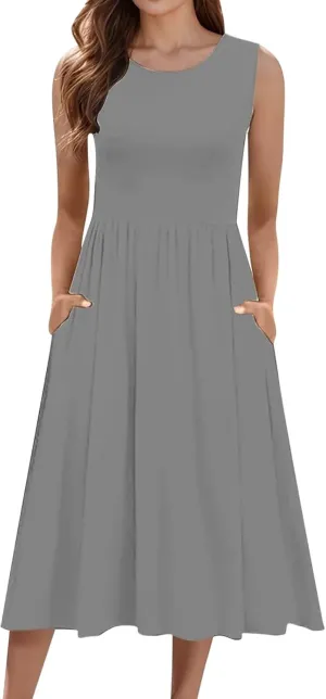 Loose V Neck Sleeveless Sundresdes Cotton Dresses Casual Plain Daily Neck Dresses Women Crew Women's Dress Cotton