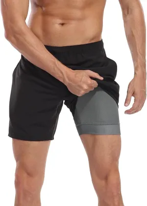 LRD Mens Swim Trunks with Compression Liner 7 inch Inseam Quick Dry Swim Shorts