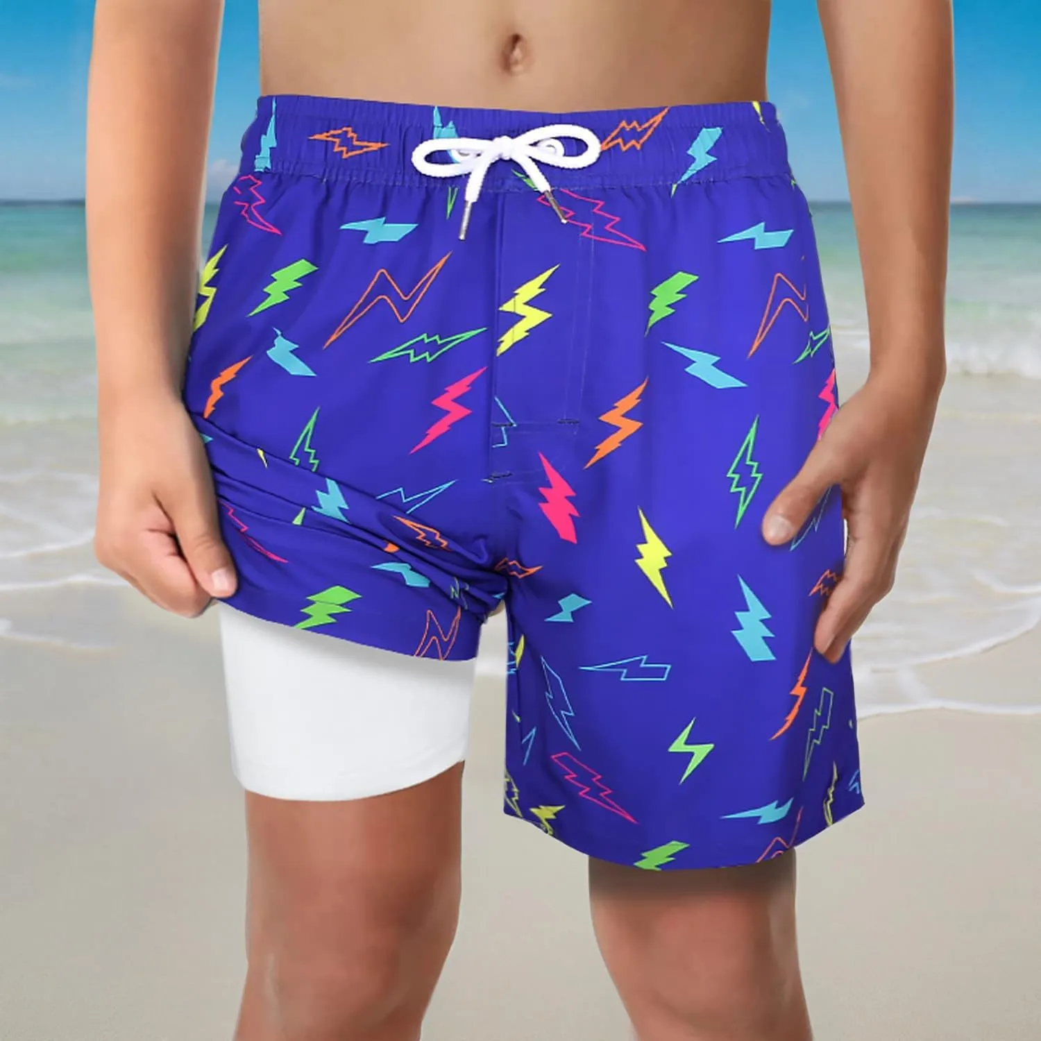LUCOWEE Boys Swim Trunks with Compression Liner Comfortable Anti-Chafe Swimming Shorts Stretchy UPF Quick Dry Size 3T-20