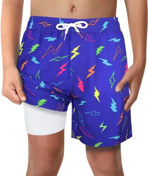 LUCOWEE Boys Swim Trunks with Compression Liner Comfortable Anti-Chafe Swimming Shorts Stretchy UPF Quick Dry Size 3T-20