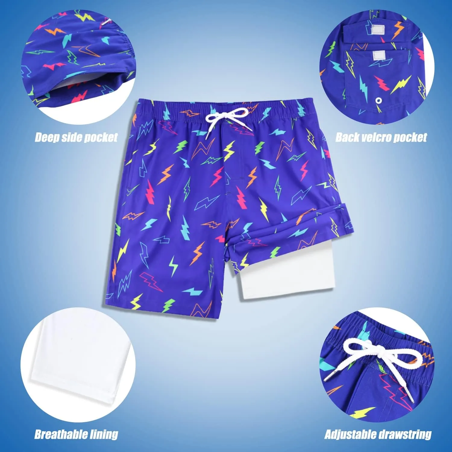 LUCOWEE Boys Swim Trunks with Compression Liner Comfortable Anti-Chafe Swimming Shorts Stretchy UPF Quick Dry Size 3T-20