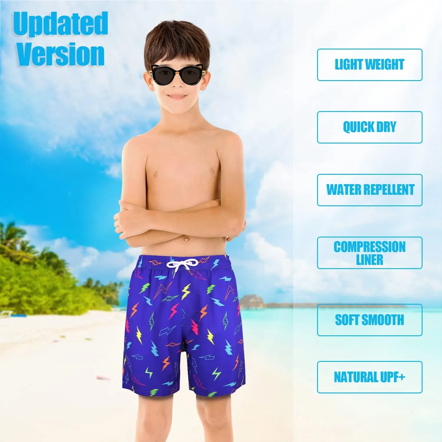 LUCOWEE Boys Swim Trunks with Compression Liner Comfortable Anti-Chafe Swimming Shorts Stretchy UPF Quick Dry Size 3T-20