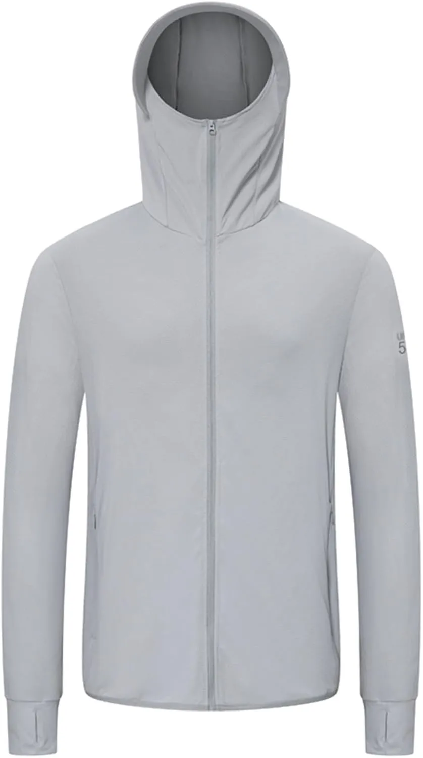 Men Sun Protection Zip Hoodies UPF 50  Light Jacket Long Sleeve Sun Shirts Hiking Fishing with Pockets & Thumb Hole