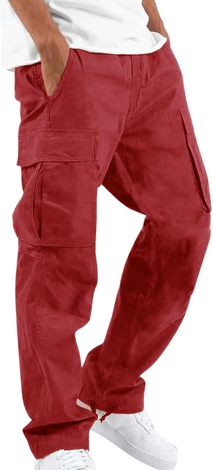 Mens Athletic Sweatpants Mens Casual Waist Color Sports Hat Multi Woven Pocket Foot Rope Casual Hiking Pants Joggers