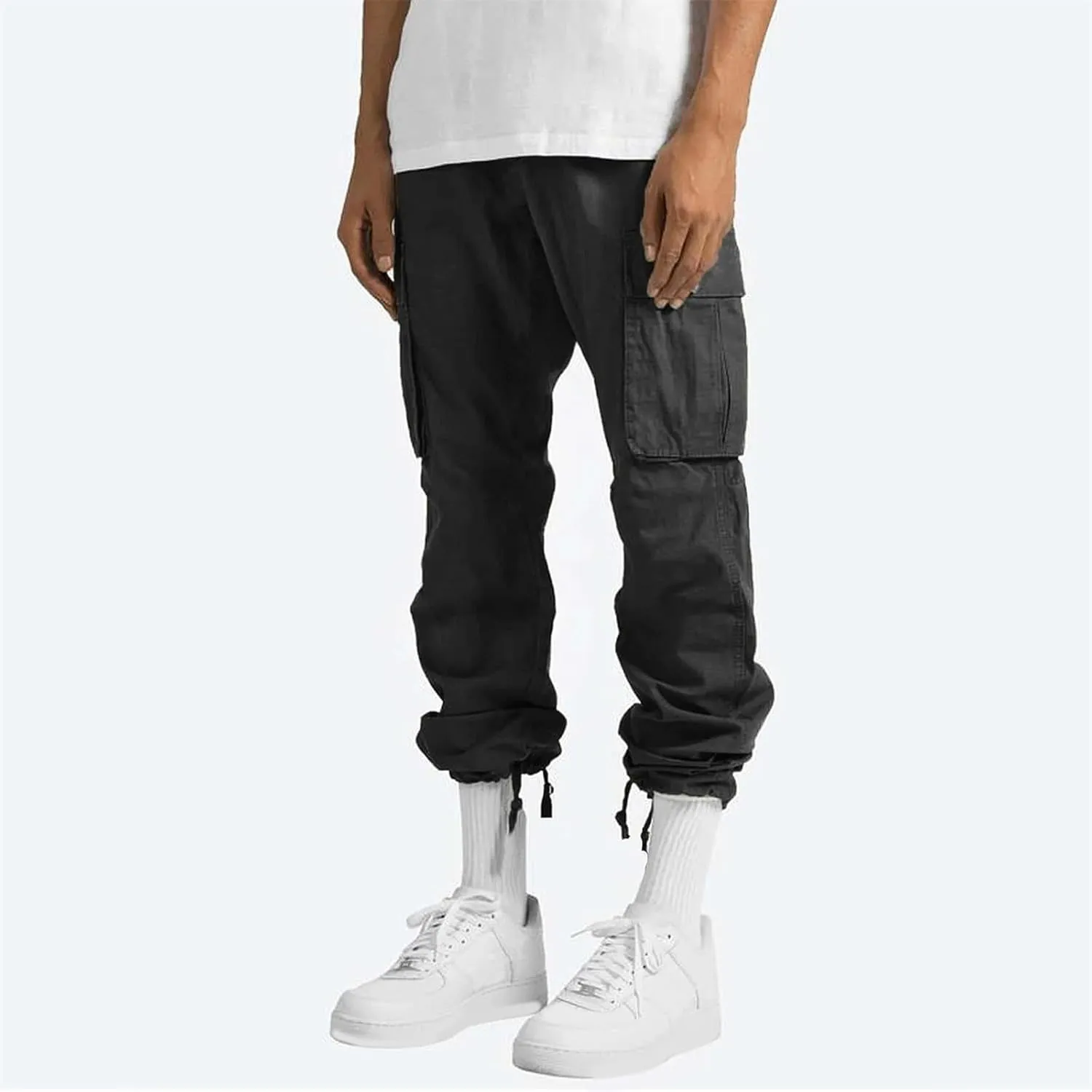 Mens Athletic Sweatpants Mens Casual Waist Color Sports Hat Multi Woven Pocket Foot Rope Casual Hiking Pants Joggers