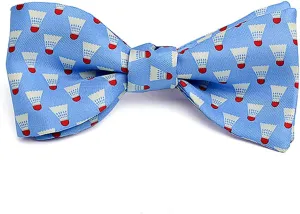 Men's Badminton Birdie Self Tie Silk Bow Tie Blue, Made in USA