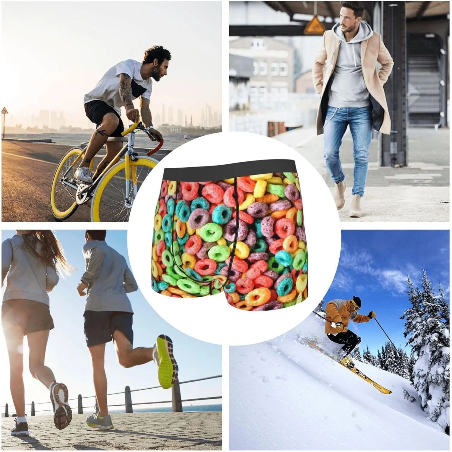Mens Boxer Briefs Comfortable Breathable Underwear (Popcorn,)