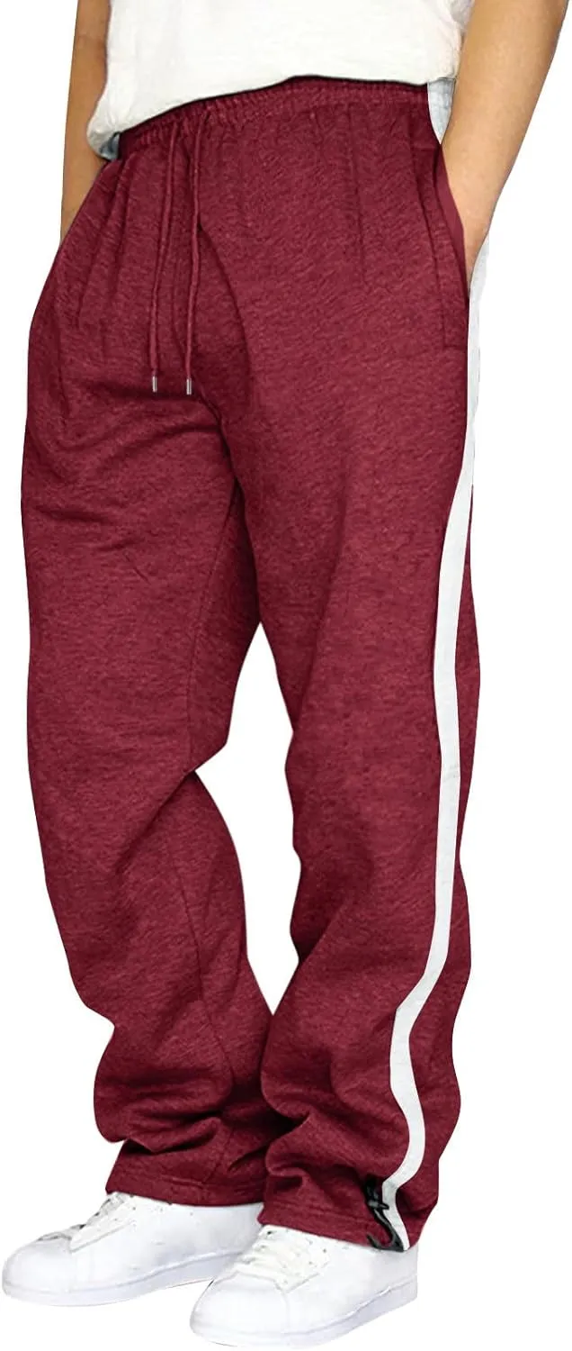 Men's Casual Pants Mens Athleisure and Fleece Bunched Feet Multi Pocket Cargo Pants Open Bottom Athletic Pants Black