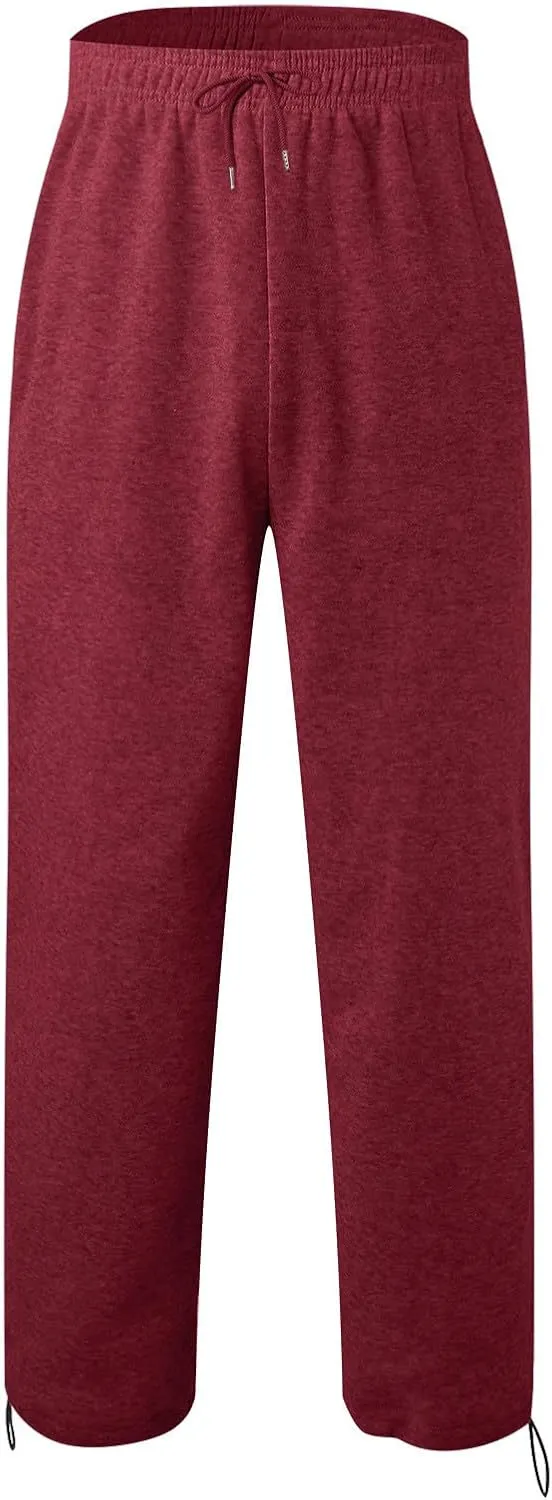 Men's Casual Pants Mens Athleisure and Fleece Bunched Feet Multi Pocket Cargo Pants Open Bottom Athletic Pants Black