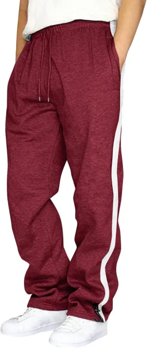 Men's Casual Pants Mens Athleisure and Fleece Bunched Feet Multi Pocket Cargo Pants Open Bottom Athletic Pants Black