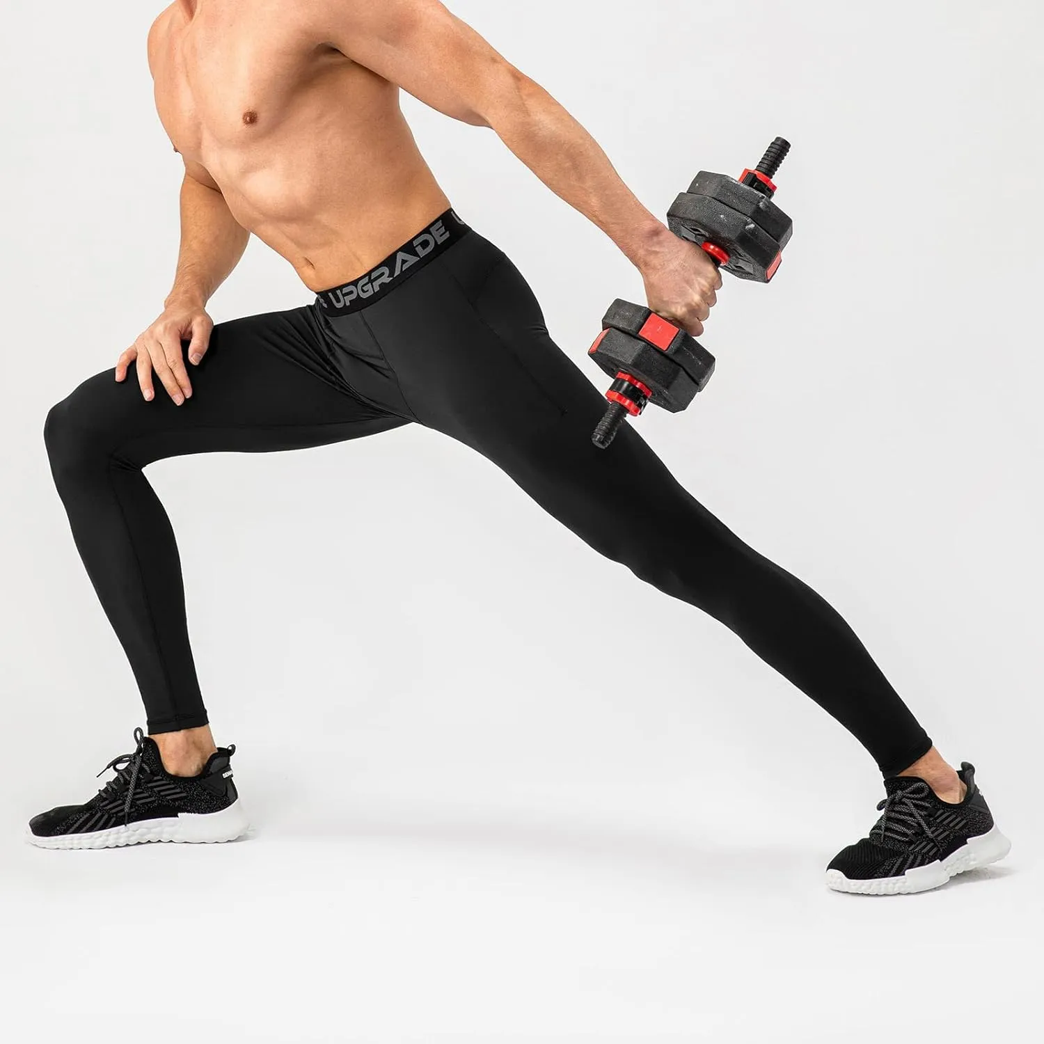 Men's Compression Leggings Athletic Compression Pants with Phone Pockets Running Baselayer Long Johns Workout Pants