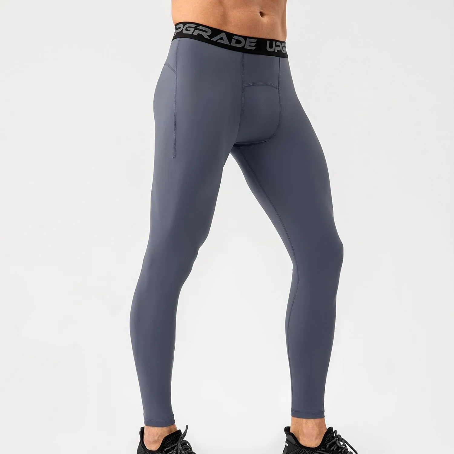 Men's Compression Leggings Athletic Compression Pants with Phone Pockets Running Baselayer Long Johns Workout Pants