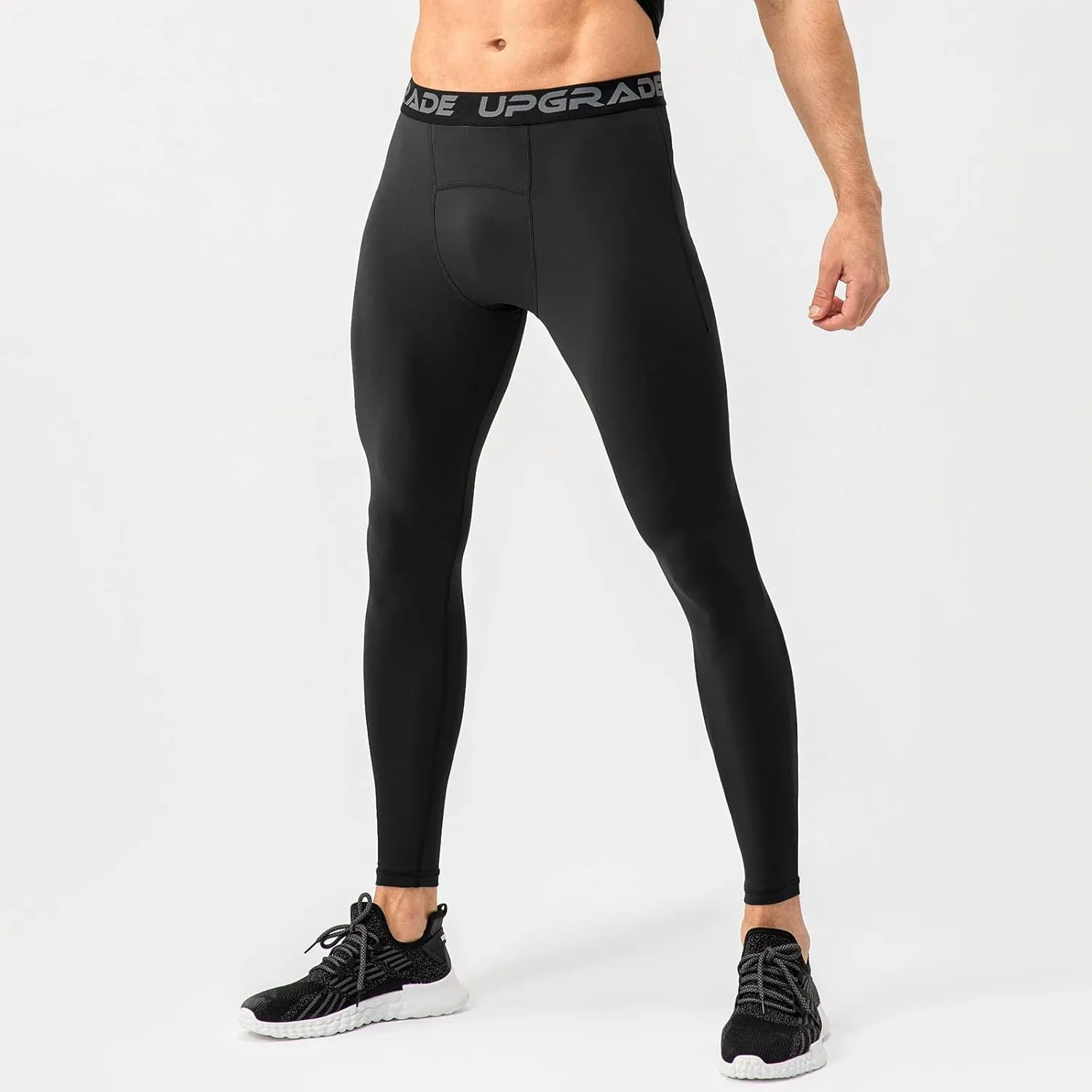 Men's Compression Leggings Athletic Compression Pants with Phone Pockets Running Baselayer Long Johns Workout Pants