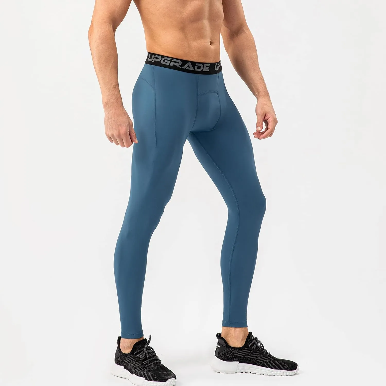 Men's Compression Leggings Athletic Compression Pants with Phone Pockets Running Baselayer Long Johns Workout Pants