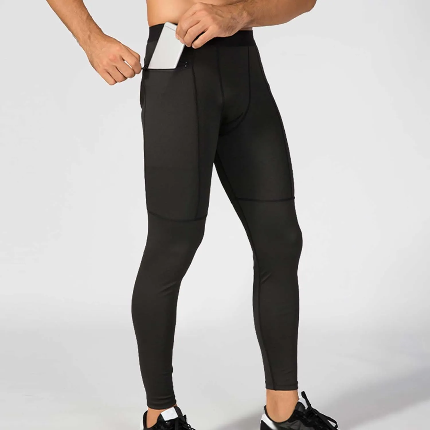 Mens Compression Pants with Zipper Pockets,Athletic Leggings Baselayer Workout Tights for Running Yoga Gym Basketball