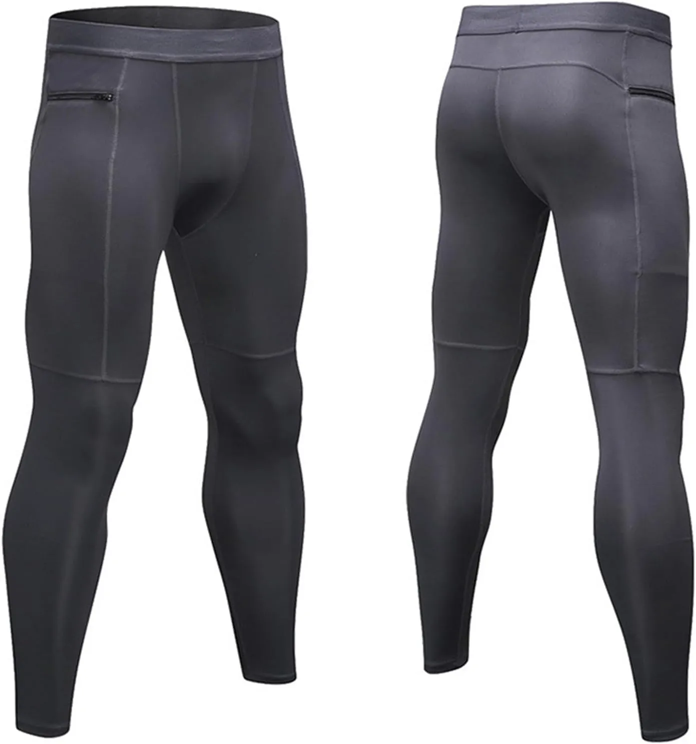 Mens Compression Pants with Zipper Pockets,Athletic Leggings Baselayer Workout Tights for Running Yoga Gym Basketball