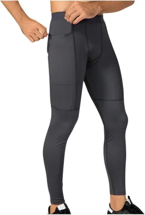 Mens Compression Pants with Zipper Pockets,Athletic Leggings Baselayer Workout Tights for Running Yoga Gym Basketball