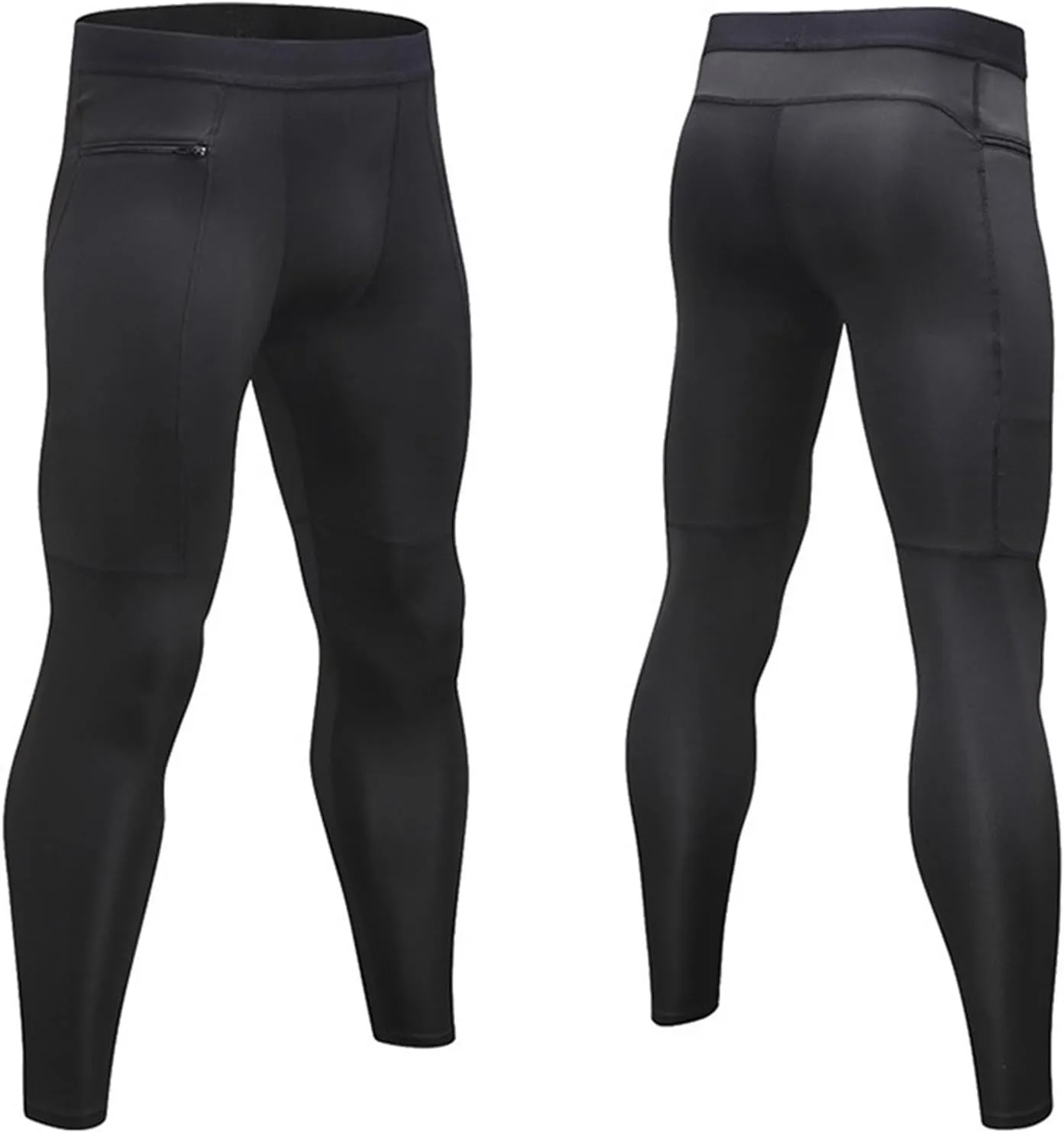 Mens Compression Pants with Zipper Pockets,Athletic Leggings Baselayer Workout Tights for Running Yoga Gym Basketball