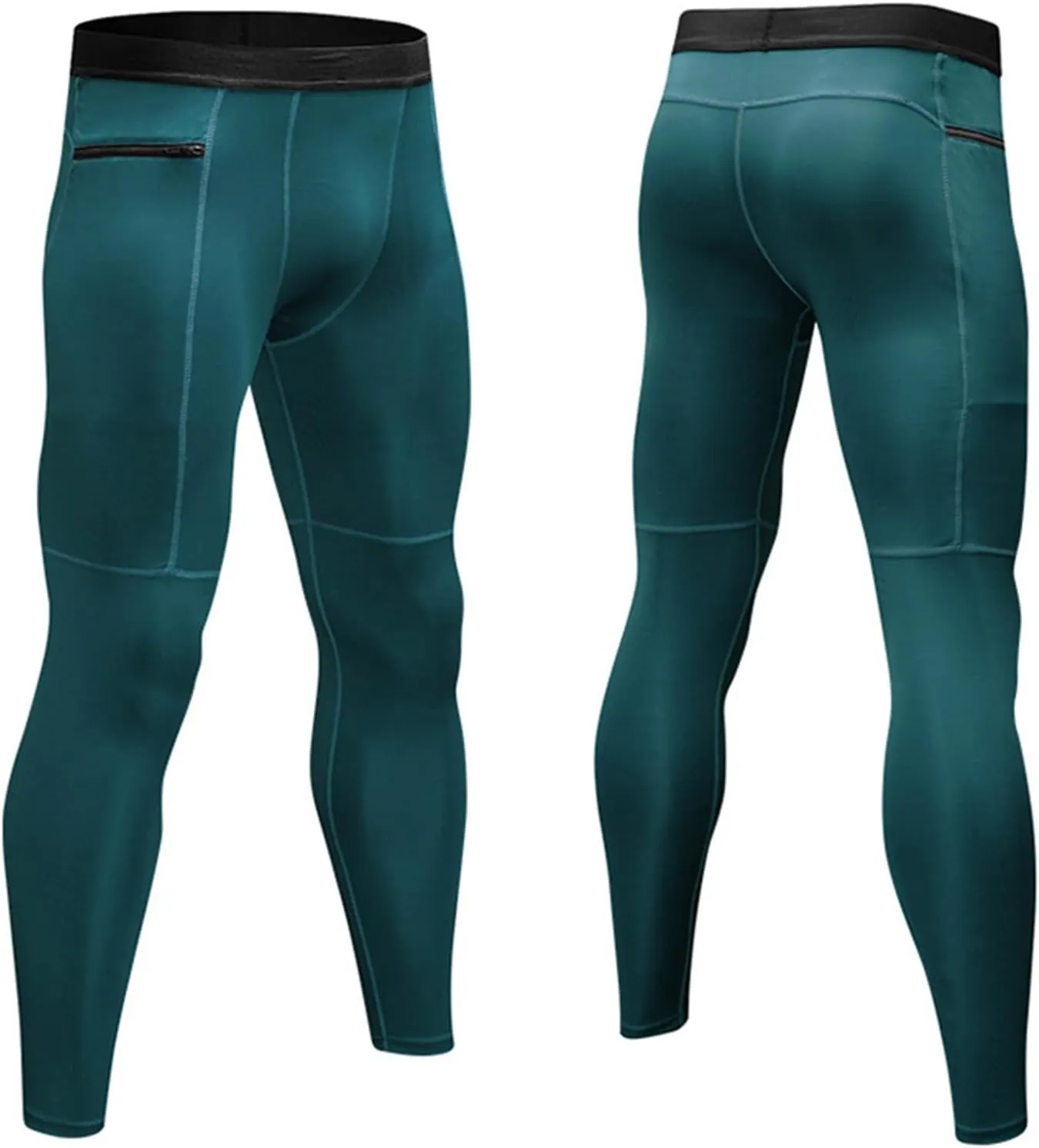 Mens Compression Pants with Zipper Pockets,Athletic Leggings Baselayer Workout Tights for Running Yoga Gym Basketball