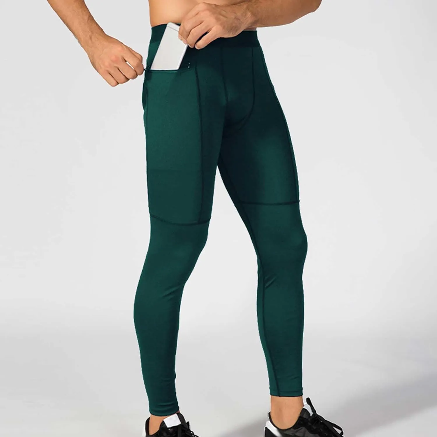 Mens Compression Pants with Zipper Pockets,Athletic Leggings Baselayer Workout Tights for Running Yoga Gym Basketball