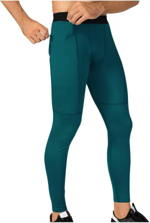 Mens Compression Pants with Zipper Pockets,Athletic Leggings Baselayer Workout Tights for Running Yoga Gym Basketball